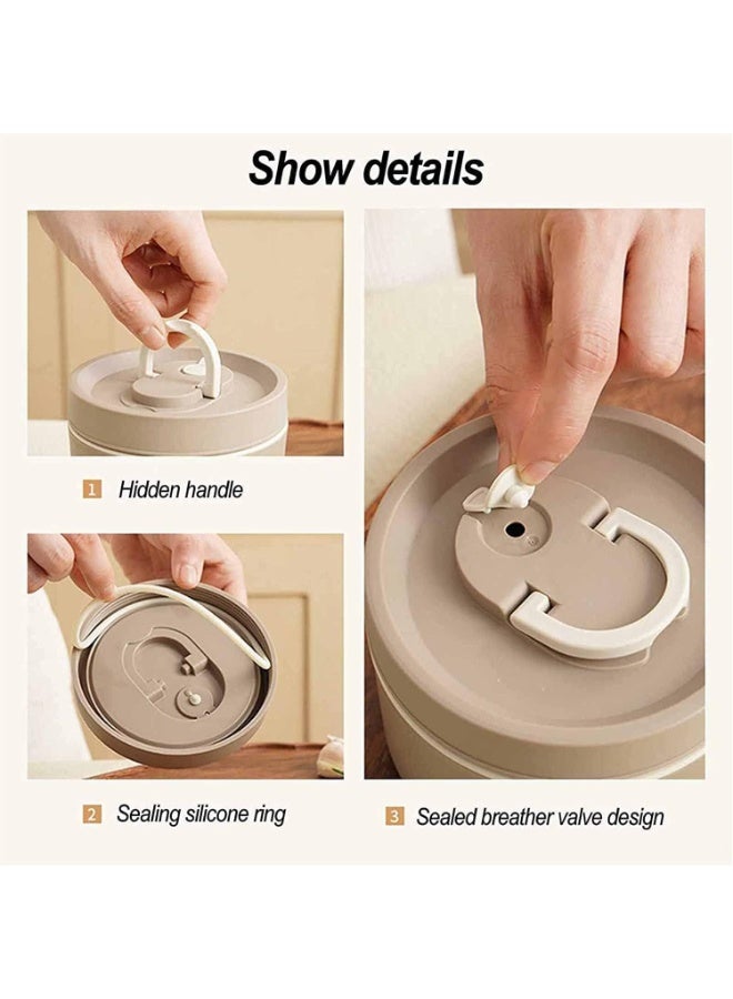 لانش بوكس حراري من الفولاذ المقاوم للصدأ من تابيت، صندوق غداء مانع للتسرب، طقم علب حفظ طعام معزول محمولة مع شنطة للبالغين والأطفال، علبة حفظ طعام قابلة للتكديس، 3 طبقات بيج - Image 5